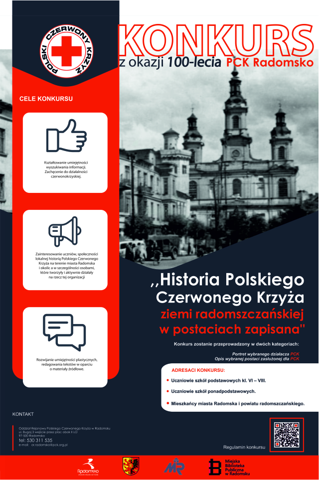 Plakat konkursu Historia Polskiego Czerwonego Krzyża ziemi radomszczańskiej w postaciach zapisana
